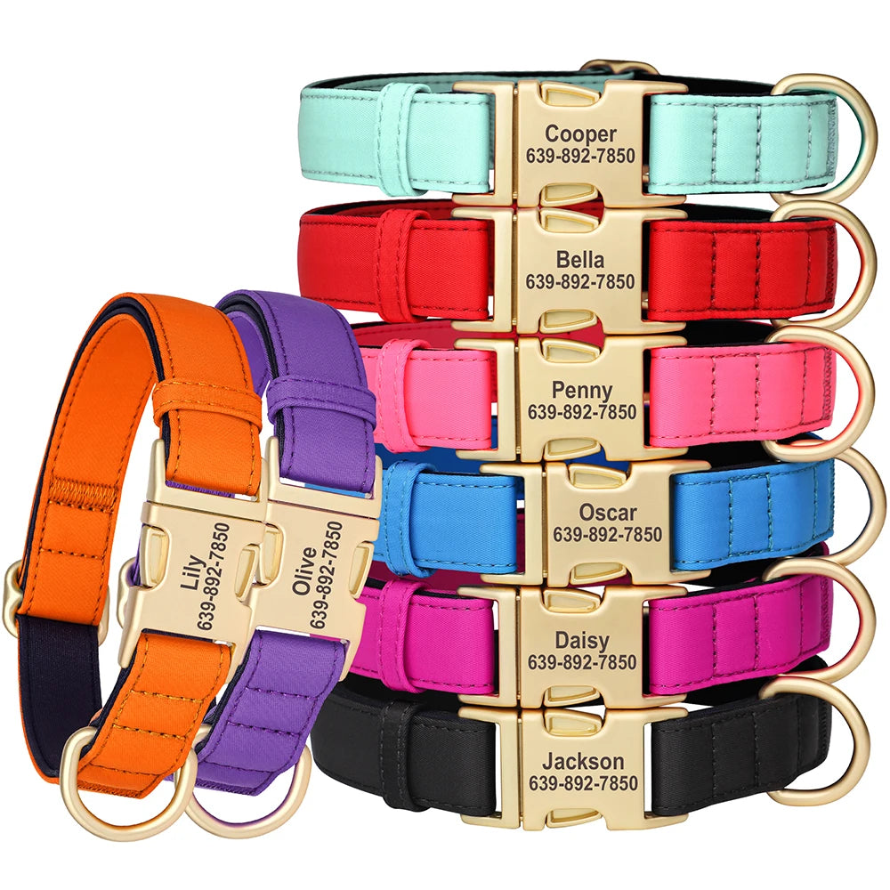 NONECN Personalized Waterproof Nylon Dog Collar Padded Engraved