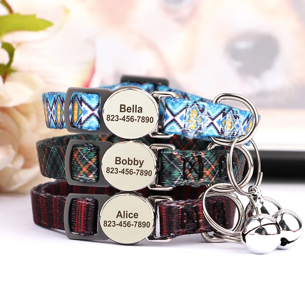 Free personalized kitten collar, engraved with pet dog's name, anti-lost, suitable for cats and small dogs, adjustable