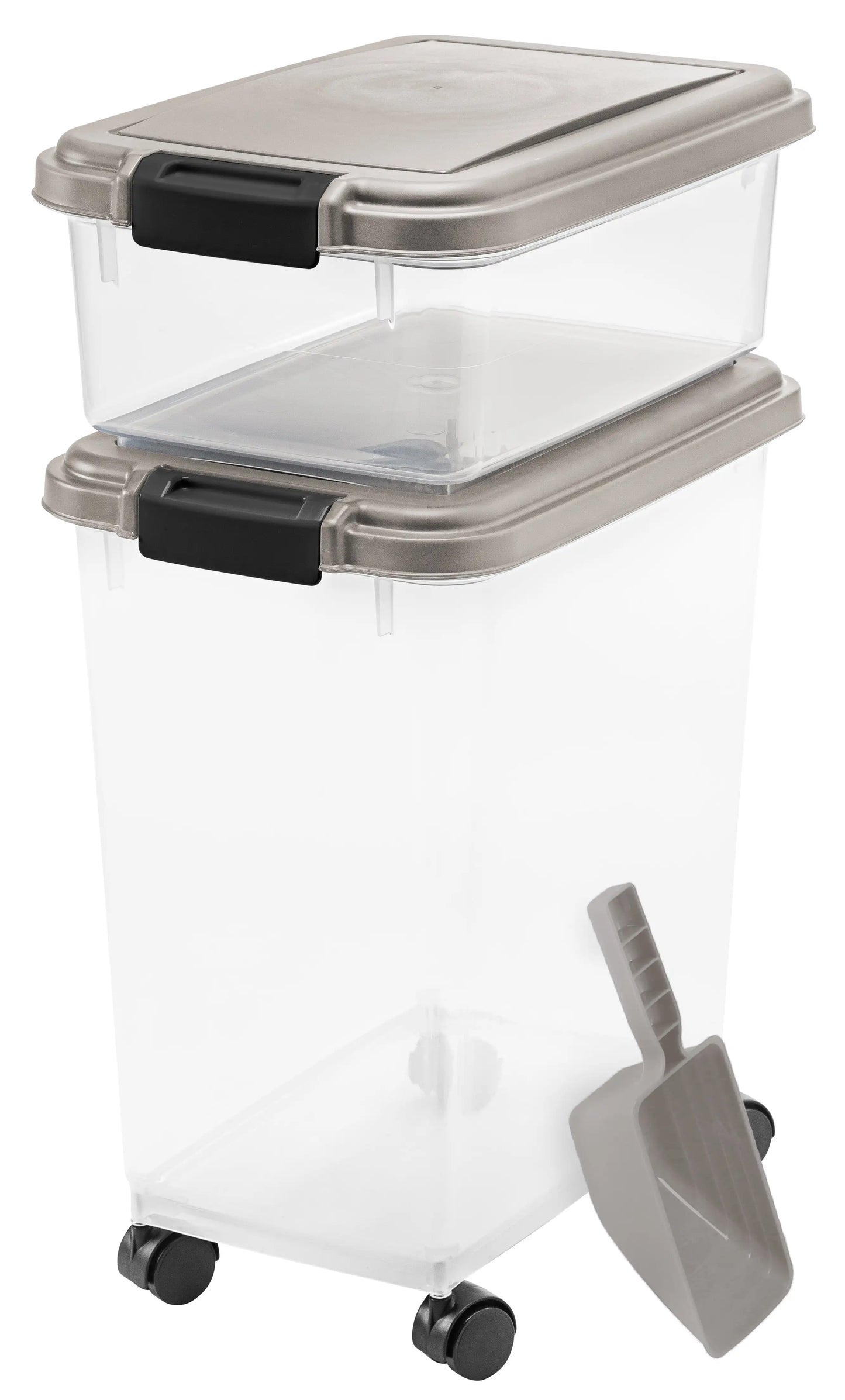 IRIS USA 30 lbs & 11 lbs Combo Airtight Dog Food Storage Container, Stackable Treat Box, 2-Cup Scoop, Casters, Keep Fresh
