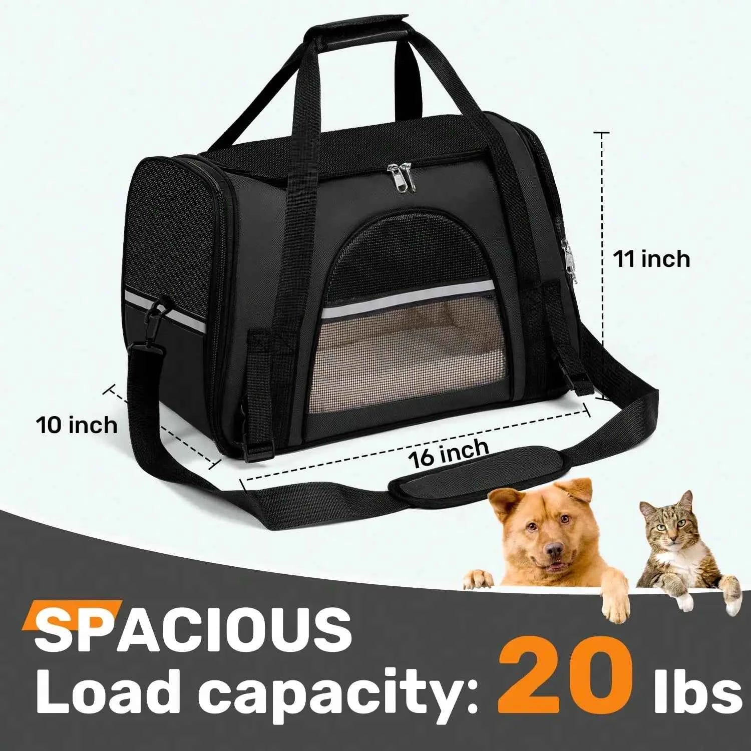 Breathable Pet Carrier Bag Airline Approved Foldable Pet Travel Carrier Secure Anti Escape Zipper Ventilated Spacious Collapsible Cat Dog Carrier Handbag With Shoulder Strap For Small Puppy Kitten Outdoor Car Travel