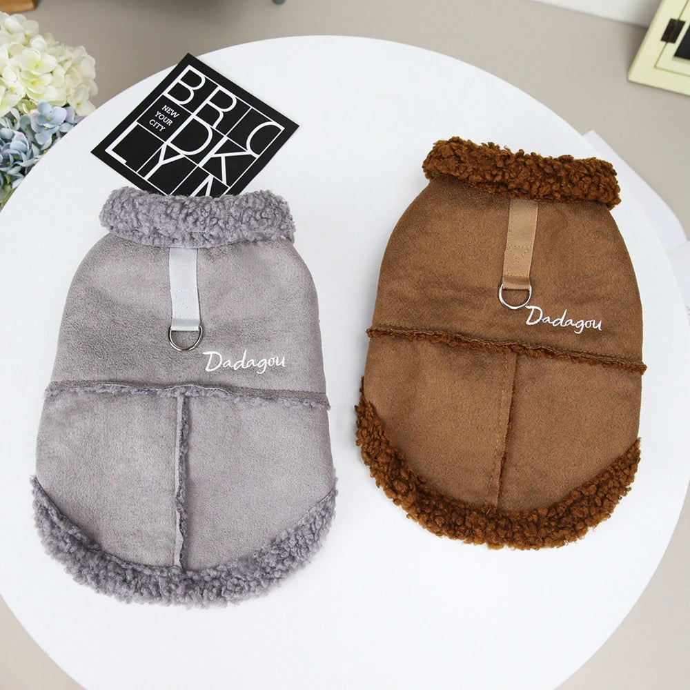 British Style Dog Jacket Lamb Fleece Winter Dog Clothes for Small Dogs Puppy Costume Chihuahua Warm Coat Pet Pug Yorkie Outfits