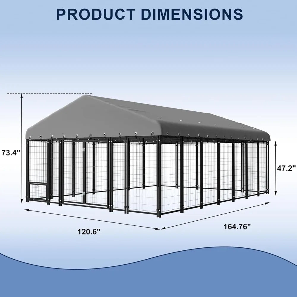 10X14FT Dog Kennel Outside Double Door Dog Kennel Outdoor with Feeding