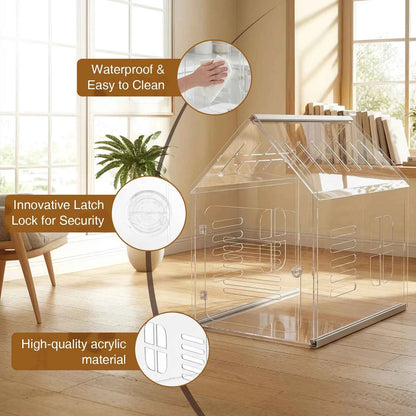 Acrylic Dog Cat House Lockable Ventilated Modern Dogs Crate Clear Dog Playpen for Small and Medium Dogs Pets 610x400x600mm