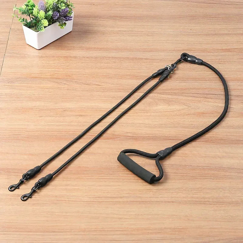Double Head Nylon Dog Leash And Coupler For Two Dogs