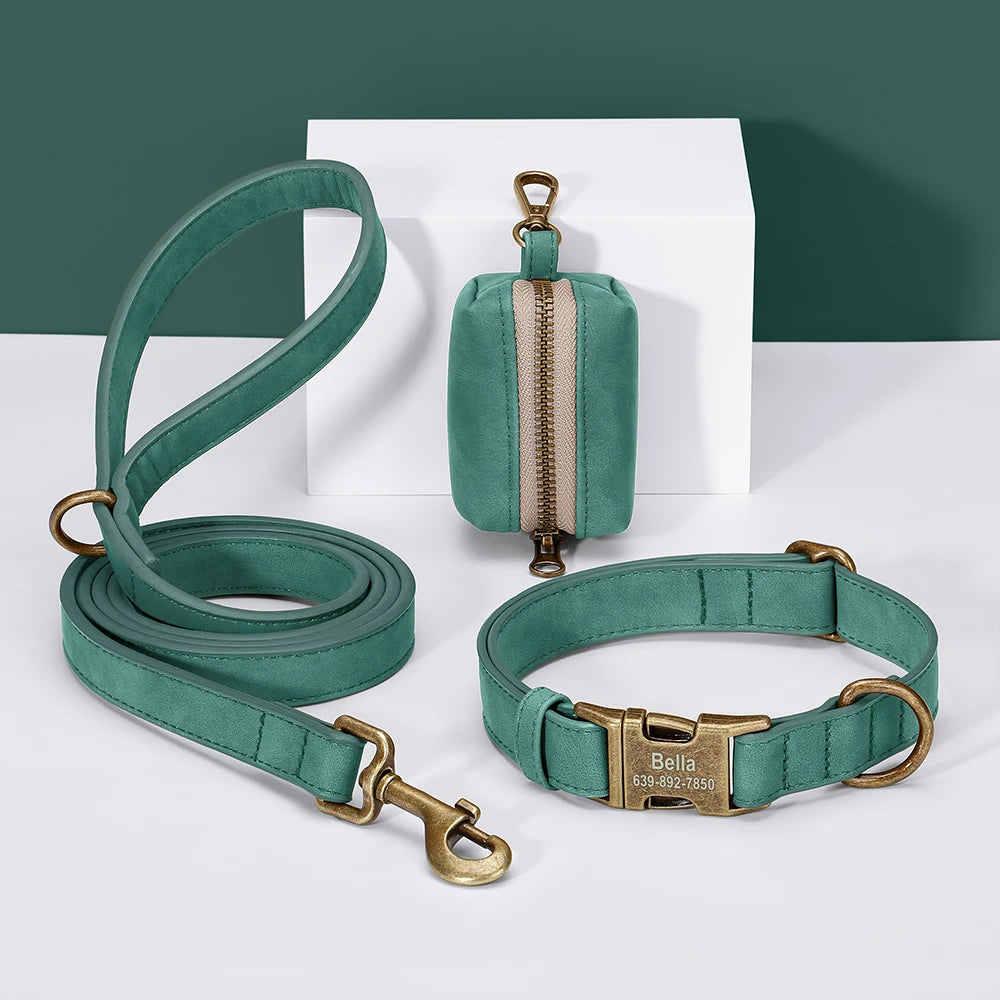 Didog Custom Dog Collar Leash Set With Poop Bag PU Leather