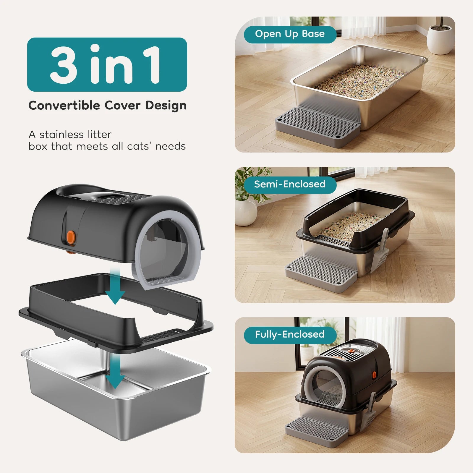 Stainless Steel Cat Litter Box Enclosed For Large Cats