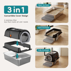 Stainless Steel Cat Litter Box Enclosed For Large Cats