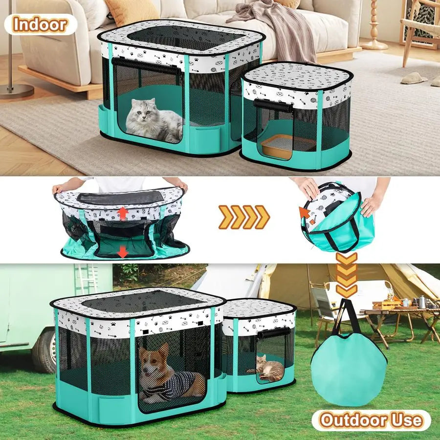 XMSJ Portable Cat Playpen With 8 Rod Reinforced Folding Pen