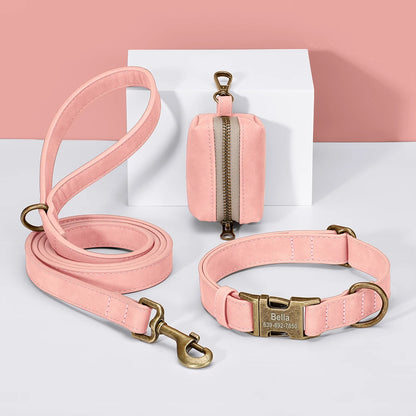 Didog Custom Dog Collar Leash Set With Poop Bag PU Leather