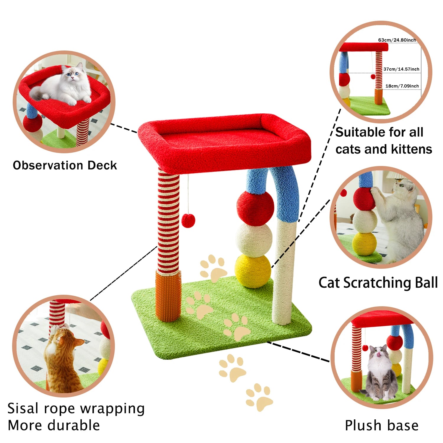 NONECN Indoor Cat Tree With Scratching Post And Resting Platforms