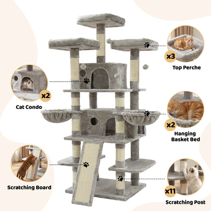 Four-Tier Cat Tree Tower With Condos And Plush Perches
