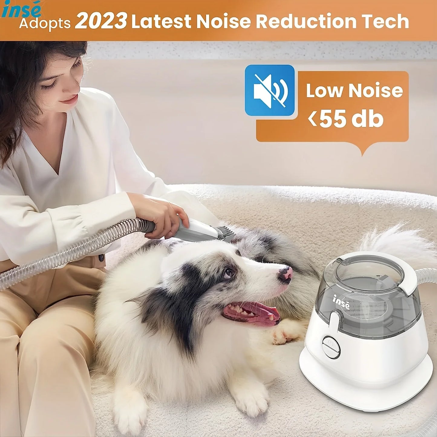 INSE Pet Grooming Kit 5 in 1 Ultrasonic Quiet Vacuum
