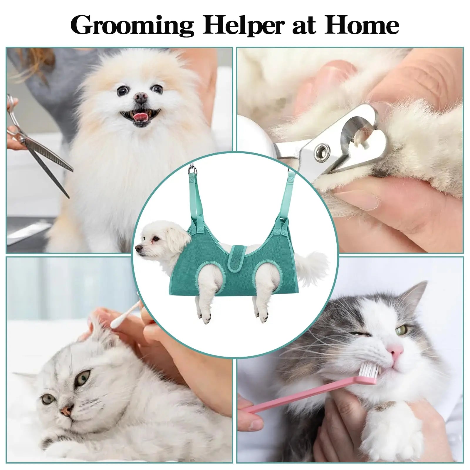 Bitbat Dog Grooming Hammock for Small Dogs & Cats, Pet Nail Sling Harness | Dog hanging harness for nail trimming. Soft support, dual straps. Includes 767C clippers + file. For small pets.