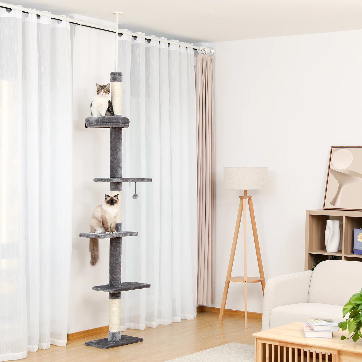 PEQULTICN Adjustable Height Cat Tree Indoor Ceiling Tower