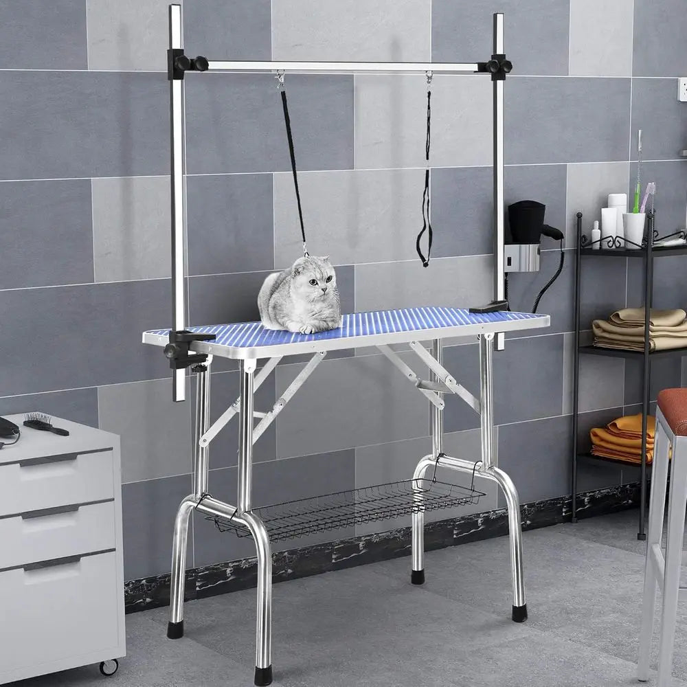 Dog Grooming Table With Adjustable Arm And Storage Stainless Steel
