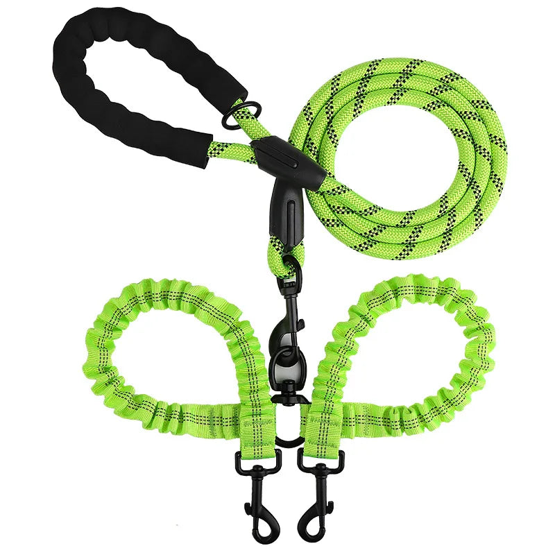 Pet Dog Double Leashes Elastic Rope Two Heads Nylon Two Dogs Collars Harness Leads Dog Leashes Dogs Leash Way Coupler Walk Two