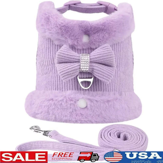 Cute Padded Dog Harness Leash Set With Removable Bow