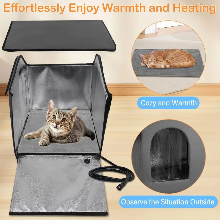 Heated Outdoor Cat House With Heating Pad And Insulated Shelter