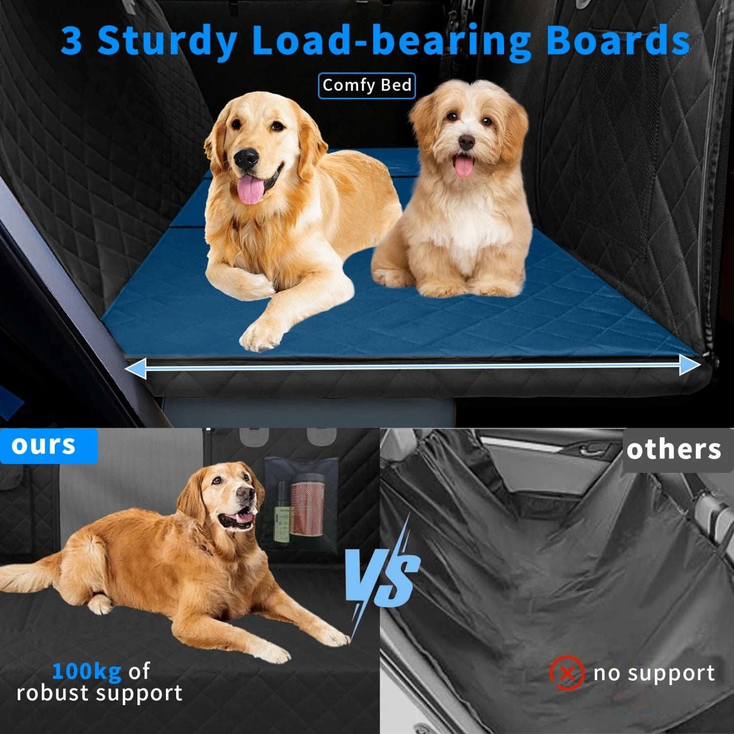 Bingopaw Large Dog Car Seat Cover Back Seat Extender Backseat Protection for Cars with Pockets Hard Bottom Waterproof Scratch-Proof Dog Hammock