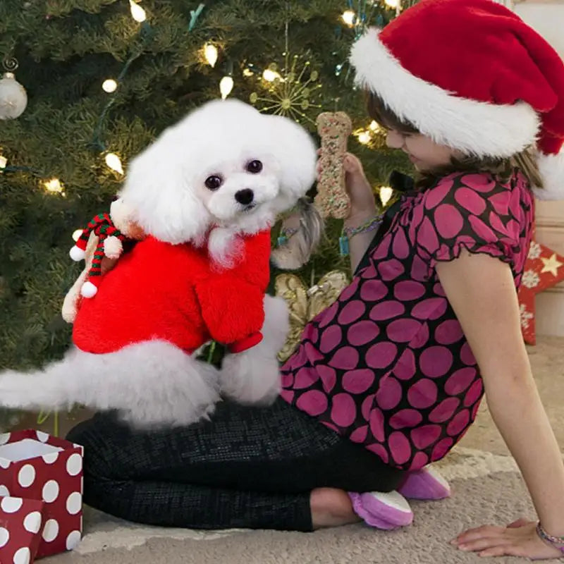 Pet Christmas Costumes Cartoon Pet Winter Plush Dress Warm Dog Cosplay Hoodie Dog Holiday Apparel With Bear For