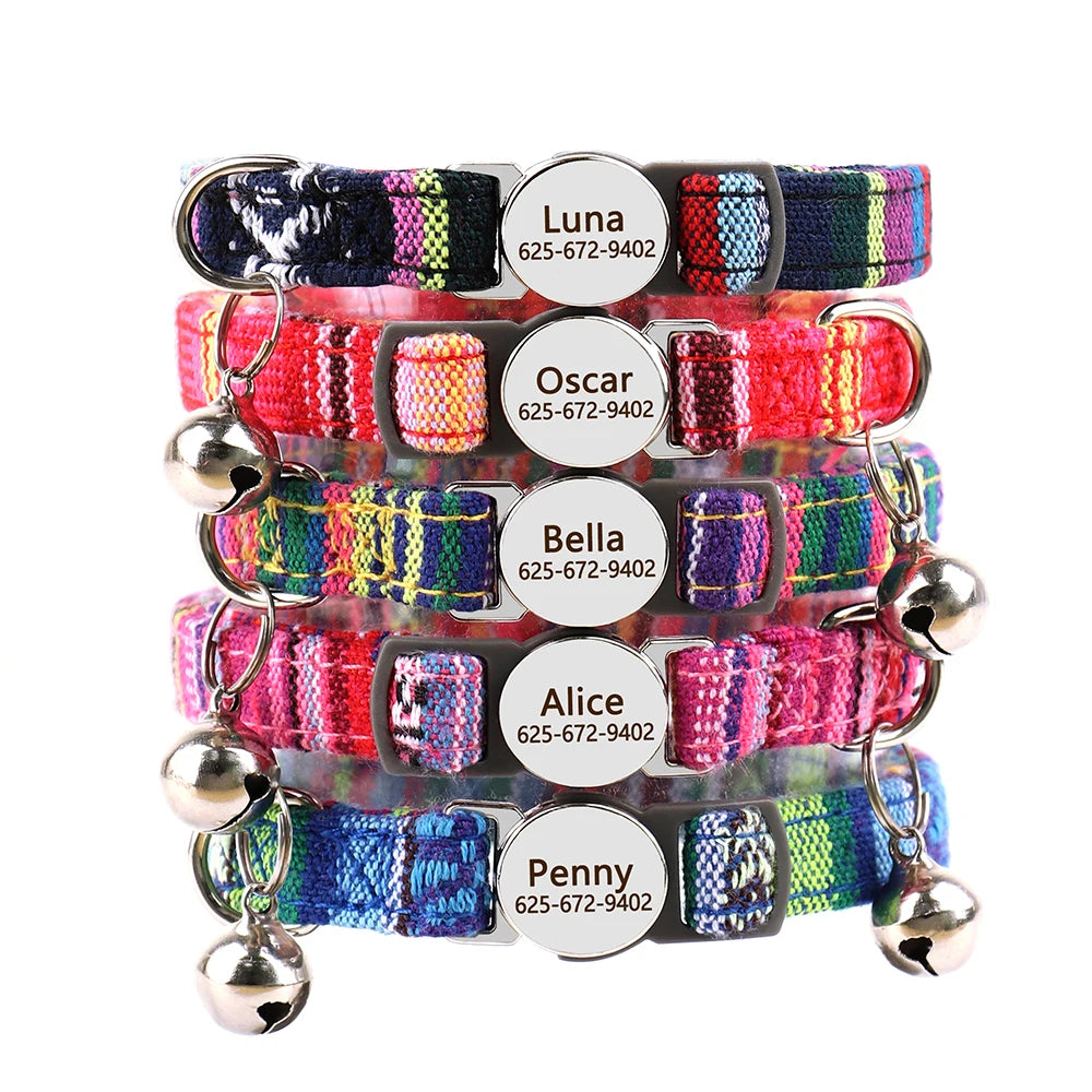 Free personalized kitten collar, engraved with pet dog's name, anti-lost, suitable for cats and small dogs, adjustable