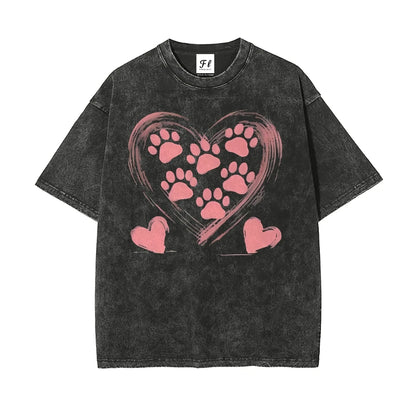 Pet Harmony Supplies Dog Paw Graphic Tee Women Casual Top
