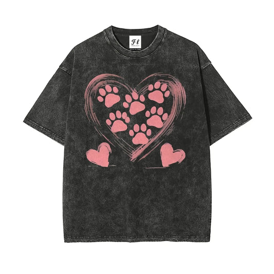 Pet Harmony Supplies Dog Paw Graphic Tee Women Casual Top