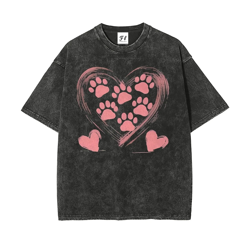 Clothing Dog Paw Graphic Tee For Women Heart Print