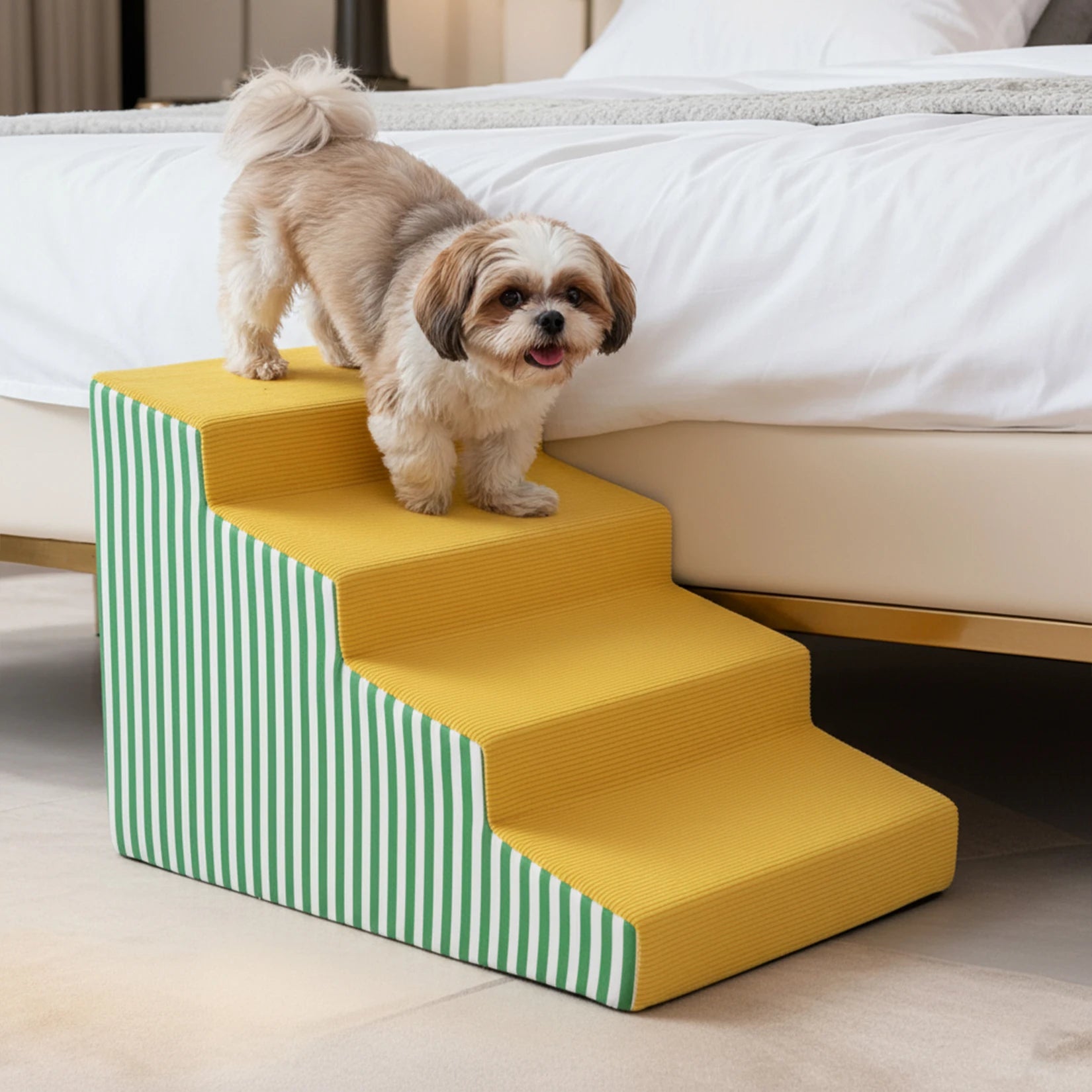 Dog Damp Step 3/4/5 Steps High-Density Foam Dog Stairs with Gentle Slope for High Beds and Sofa, Washable Cover, Vibrant Color