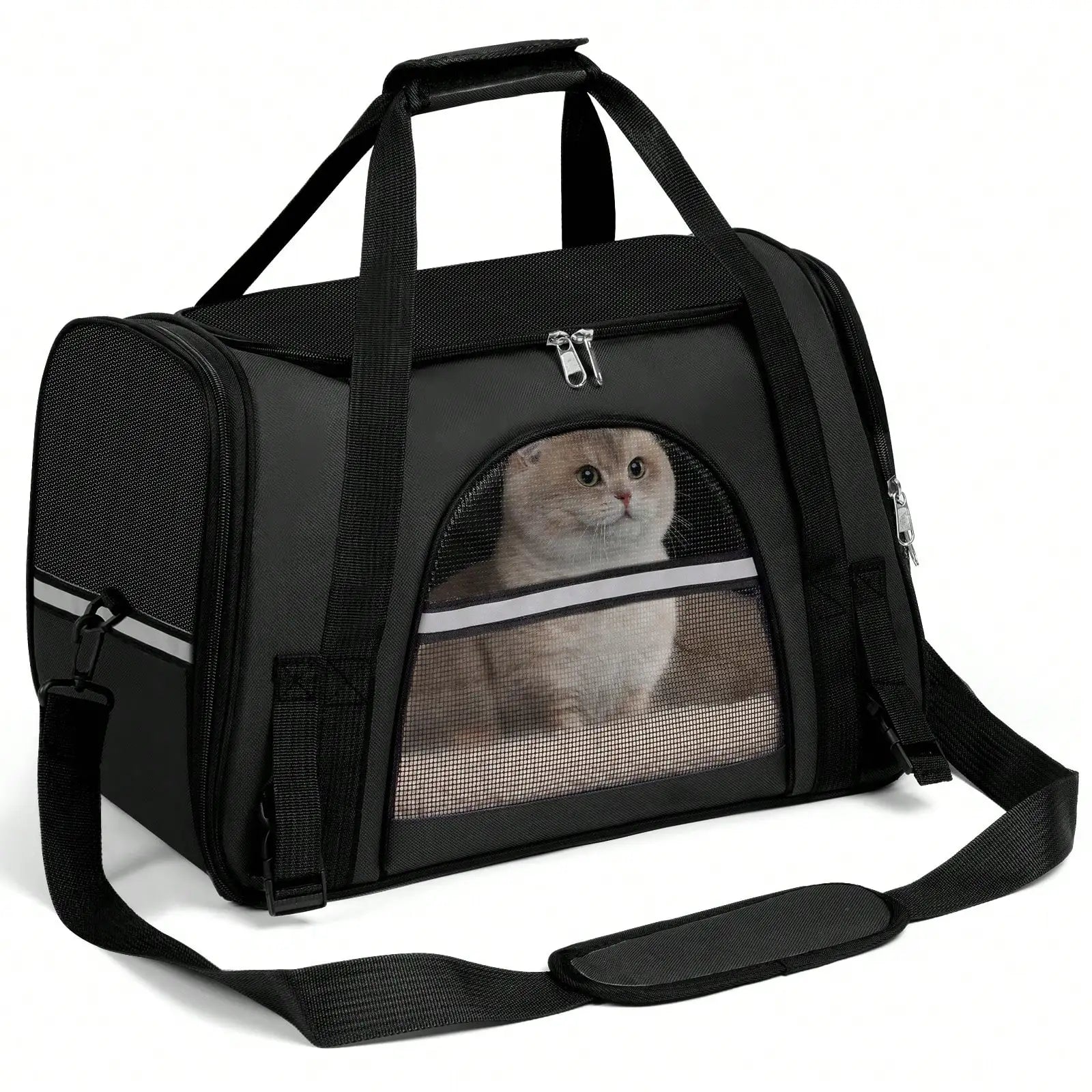 Breathable Pet Carrier Bag Airline Approved Foldable Pet Travel Carrier Secure Anti Escape Zipper Ventilated Spacious Collapsible Cat Dog Carrier Handbag With Shoulder Strap For Small Puppy Kitten Outdoor Car Travel