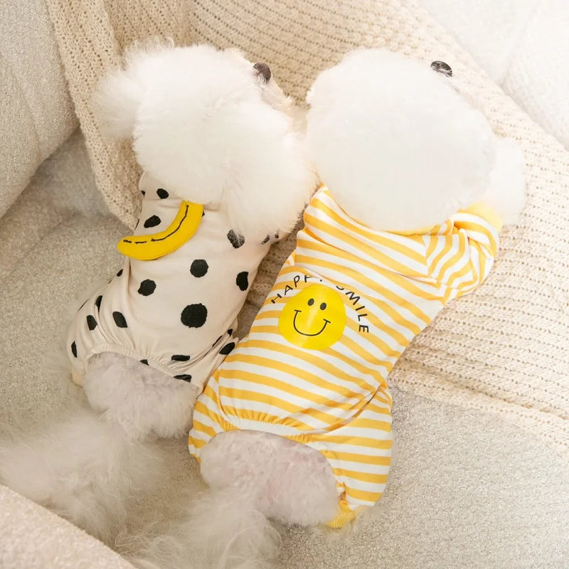 Striped Smile Print Dog Jumpsuit Pajamas For Small Pets