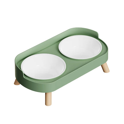 Pet cat double bowl feeder, adjustable height cat and dog water dispenser, elevate feeding kitten supplies