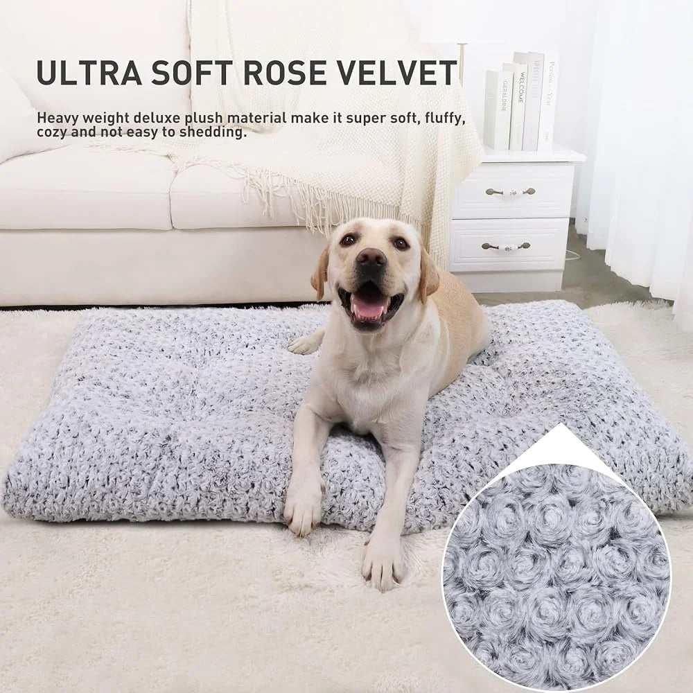 Washable Dog Bed Plush Anti-Slip Crate Pad Durable Pet Mat Large Medium Small Dogs Travel Friendly 35 inch