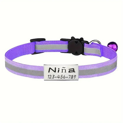 Personalized Free Engraving Reflective Cat Collar Adjustable Nylon