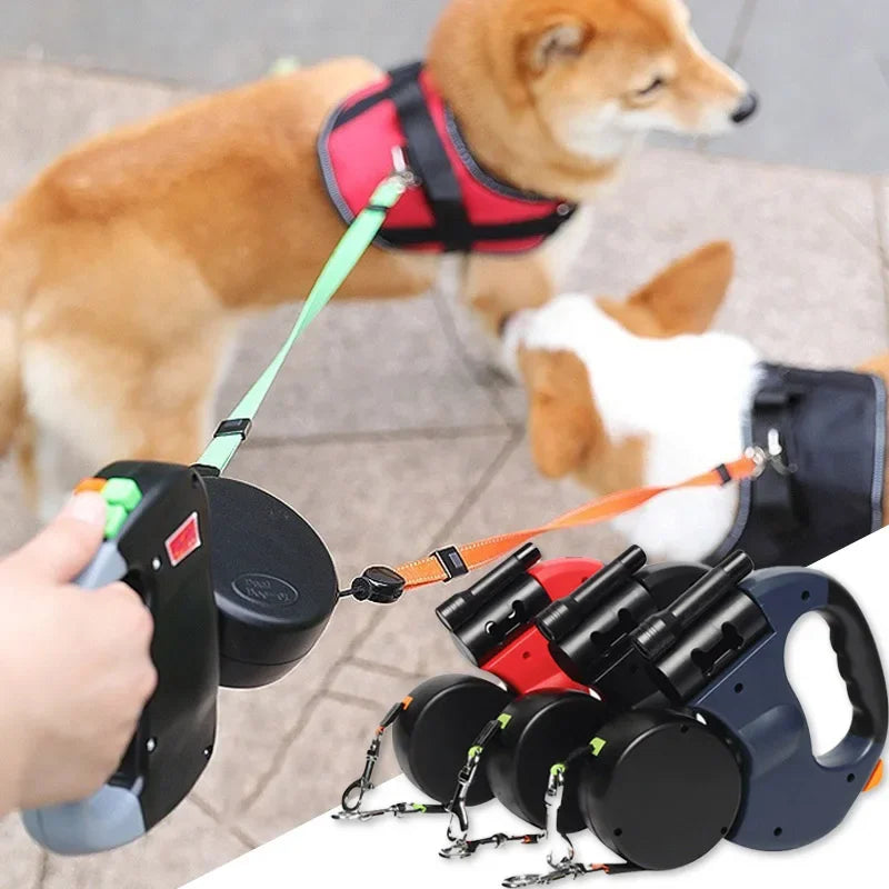 Hign Concerned 3in1 Retractable Dog Leash With Flashlight Dispenser