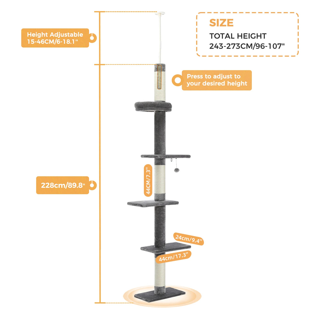 PEQULTICN Adjustable Height Cat Tree Indoor Ceiling Tower