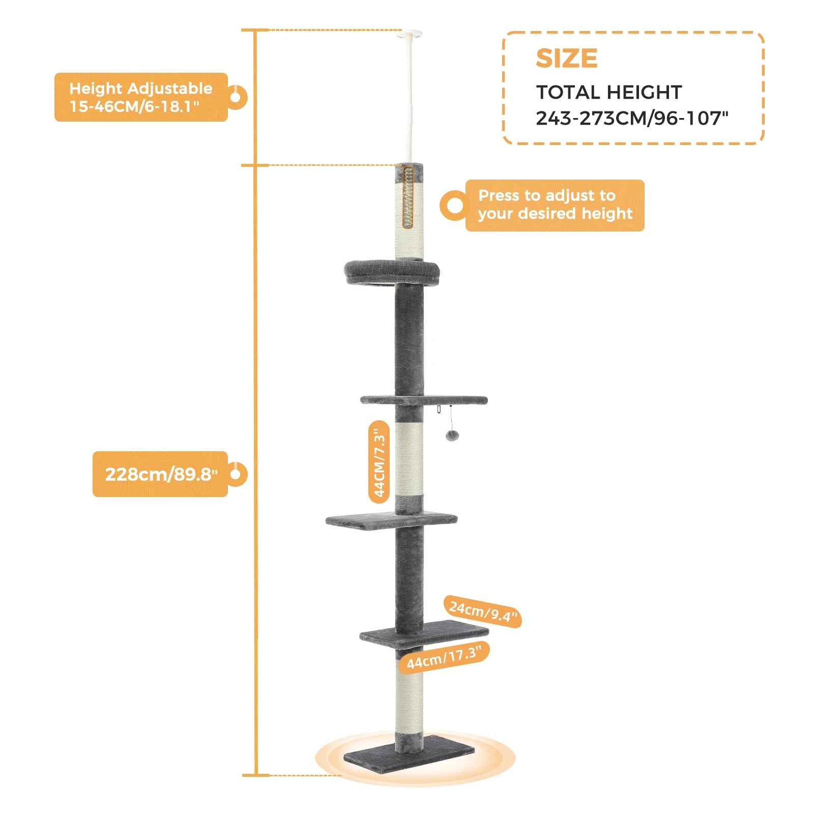 PEQULTICN Adjustable Height Cat Tree Indoor Ceiling Tower