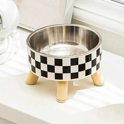 Pet cat and dog bowl polka-dot plaid stainless steel anti-slip easy to clean indoor and outdoor