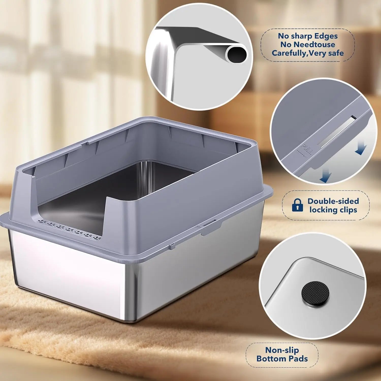 Leak Proof Stainless Steel Cat Litter Box With Lid