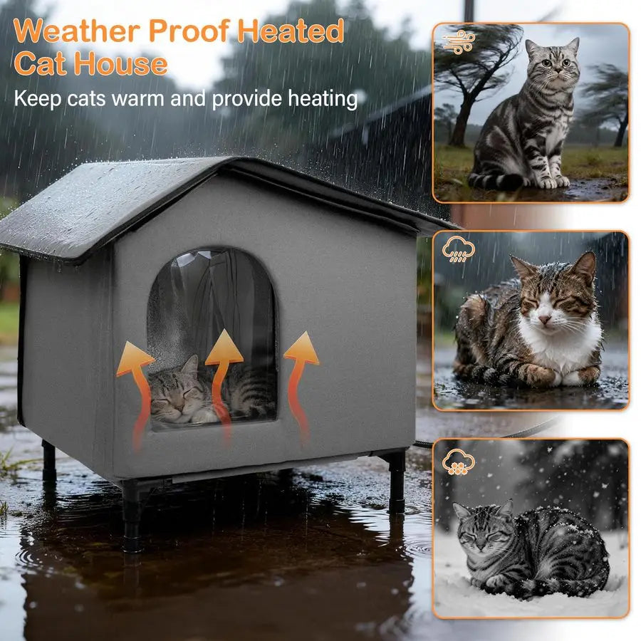 Heated Outdoor Cat House With Heating Pad And Insulated Shelter