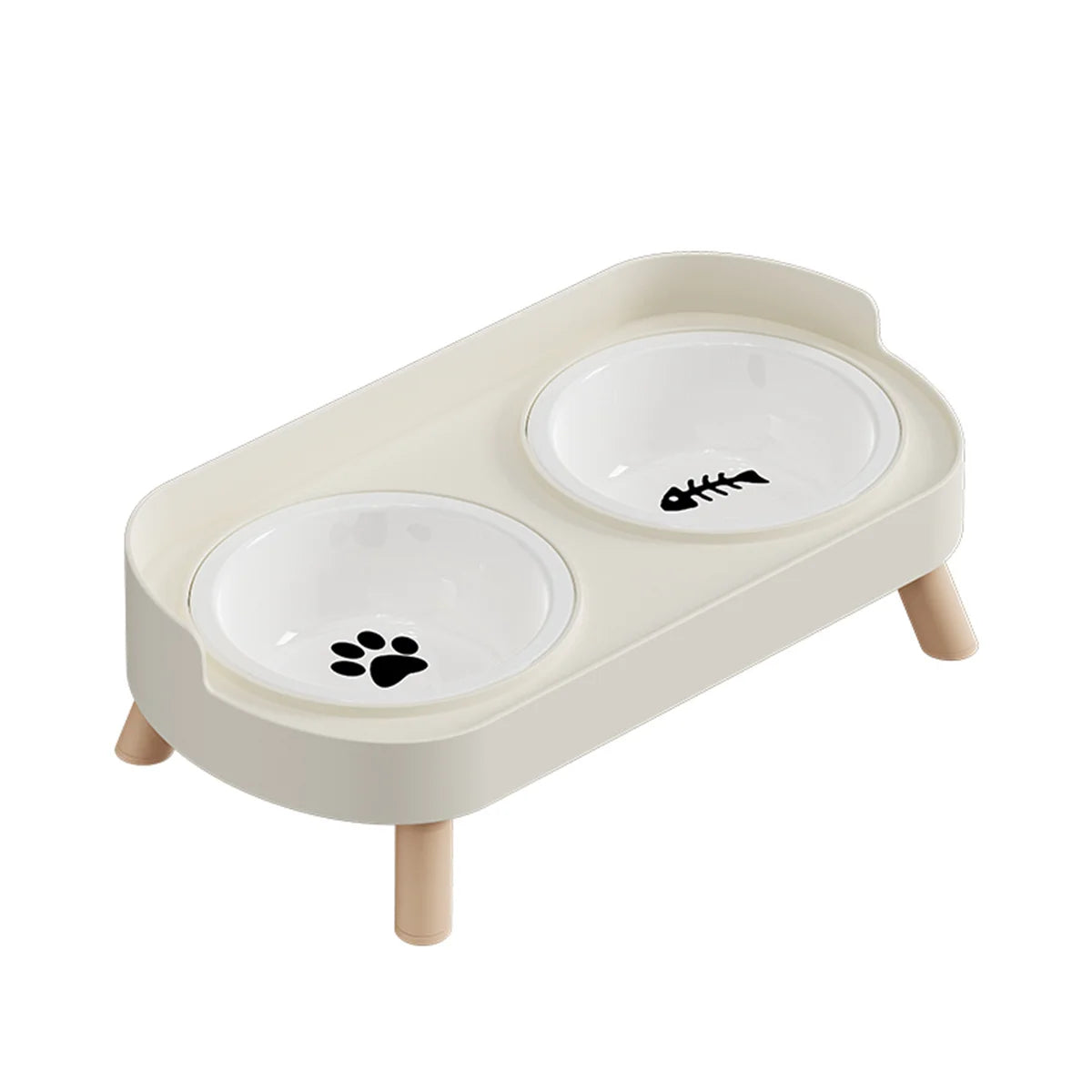Pet cat double bowl feeder, adjustable height cat and dog water dispenser, elevate feeding kitten supplies