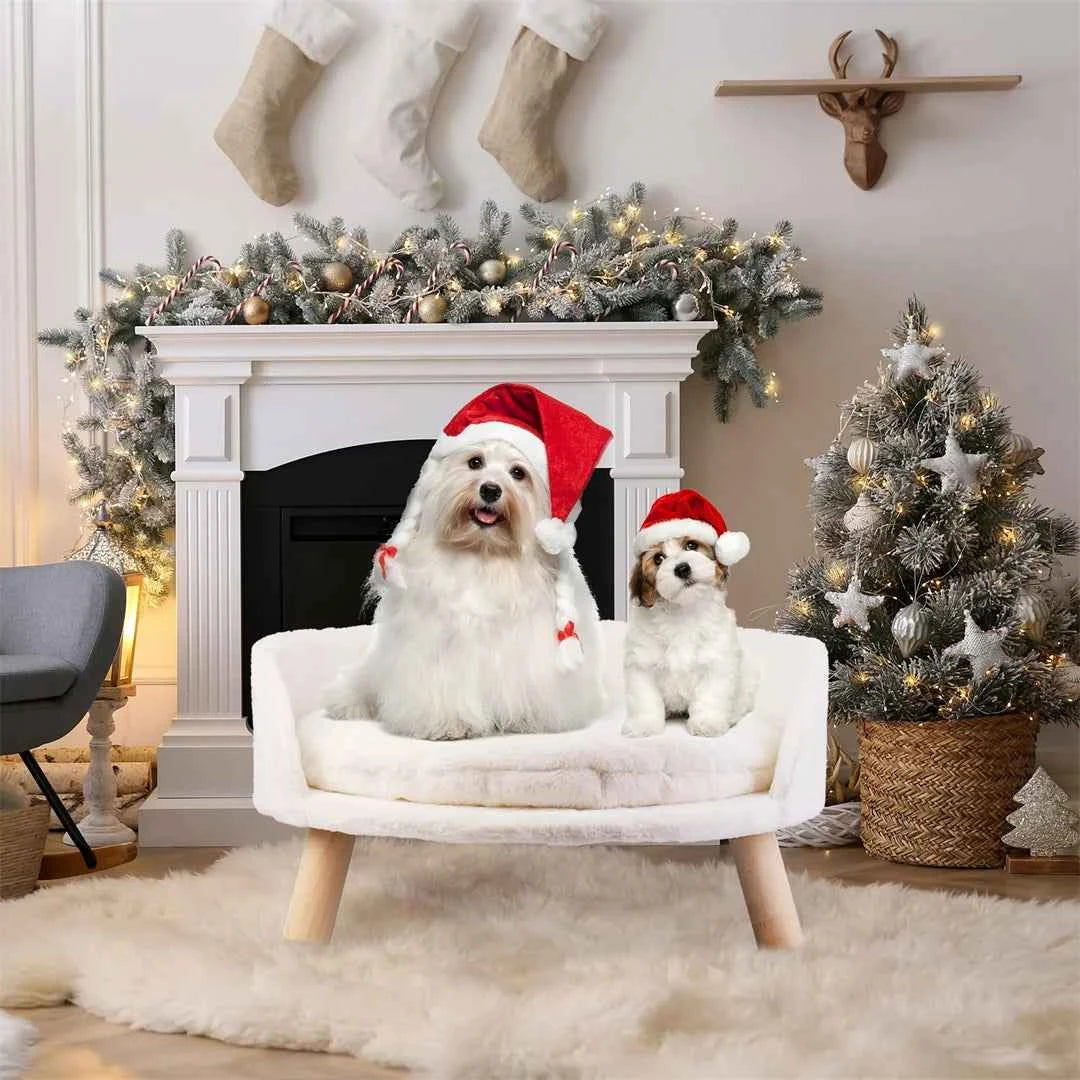 Luxury Soft Warm Plush Cat Bed Nesting Chair with Wood Legs Washable Waterproof Cushion Pad Pet Bed for Small Animals