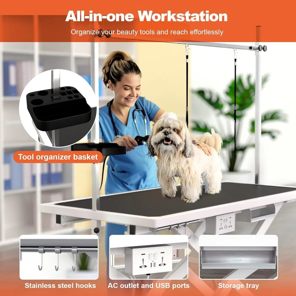 49'' Electric Dog Grooming Table, Professional Heavy Duty Grooming Table for Dogs at Home 400lbs with Tool Organizer/3 Nooses