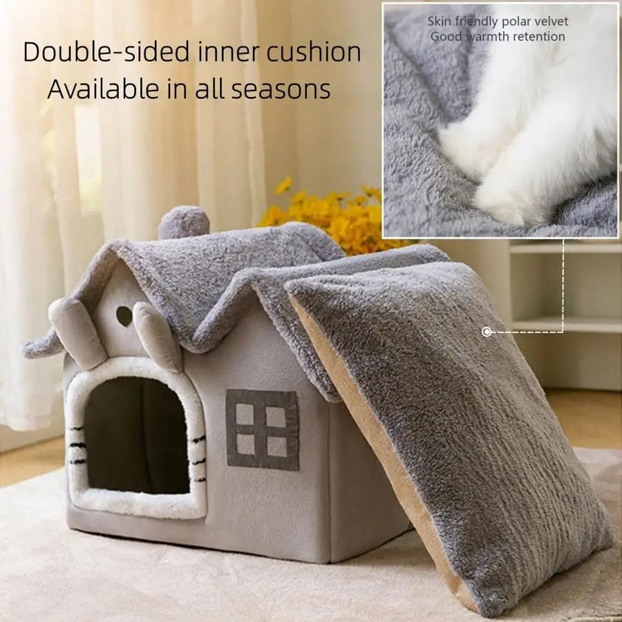 Double Roof Indoor Dog House Cat Nest Foldable Kennel Foam