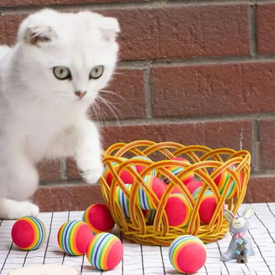 Rainbow Striped Soft EVA Foam Cat Toy Balls For Cats