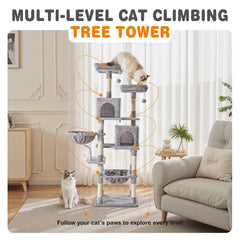 JHK 71In Cat Tree Tall Multi-Cat Climbing Tower for Pet Furniture Natural Sisal Scratching Posts Stable Pet House for Indoor Cat