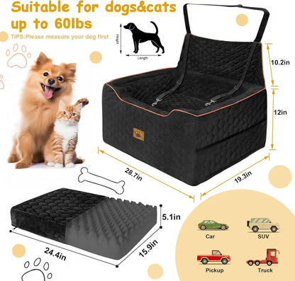 Dog Car Seat for Medium/Large Dogs, Washable Dog Booster Seat Under 60 lbs or 2 Small Dogs, Multi-Functional Pet Car Seat