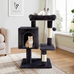 29 Inch Multi Level Cat Tree with Plush Perches Condo Sisal Scratching Posts for Kittens Dark Grey