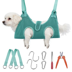 Bitbat Dog Grooming Hammock for Small Dogs & Cats, Pet Nail Sling Harness | Dog hanging harness for nail trimming. Soft support, dual straps. Includes 767C clippers + file. For small pets.