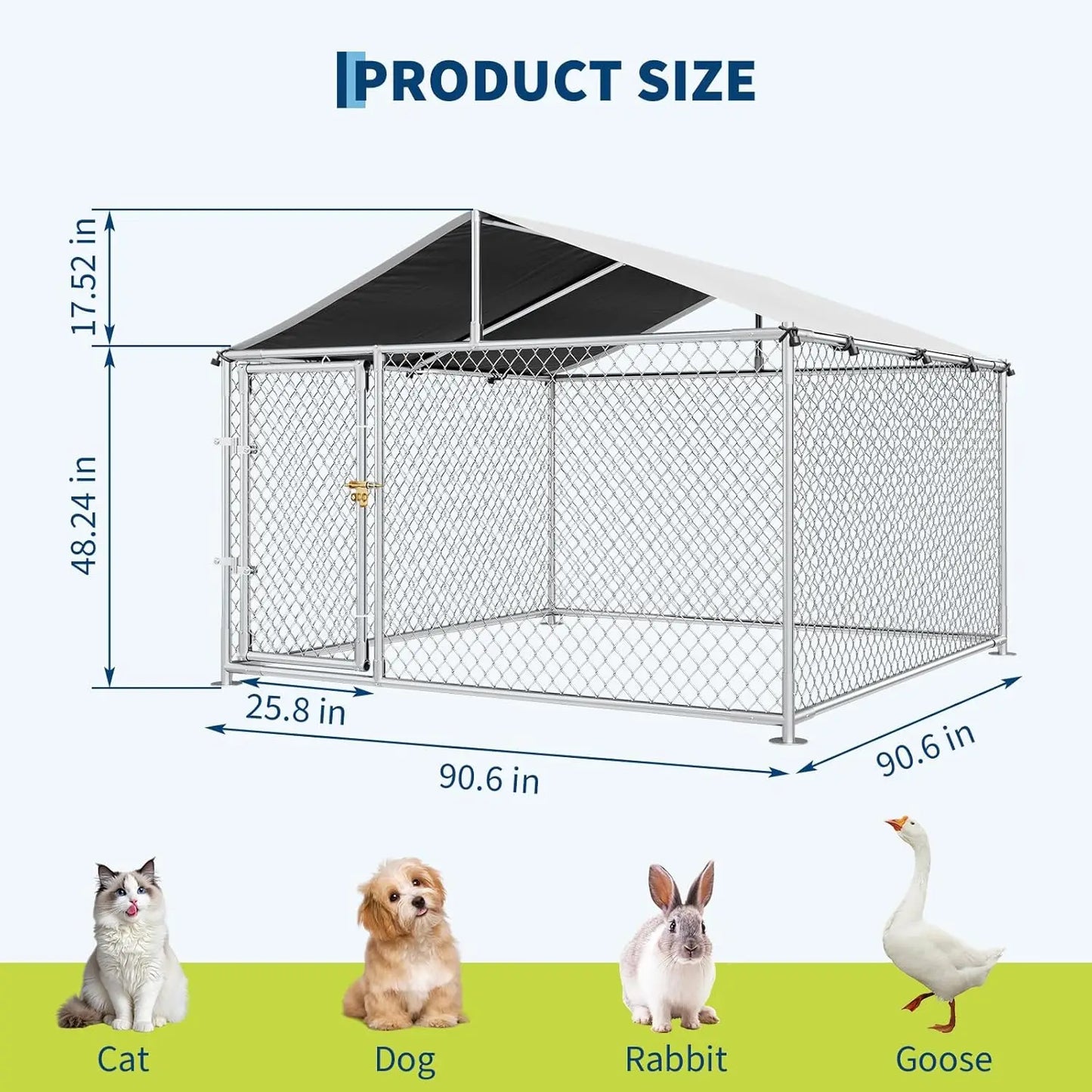 Large Dog Kennel Outdoor with Roof Heavy Duty Dog Enclosure Outside Pet Fence for Yard Dog Boarding Kennel Poultry House Cage Steel Fence with Ground Anchor Secure Lock Farm Training